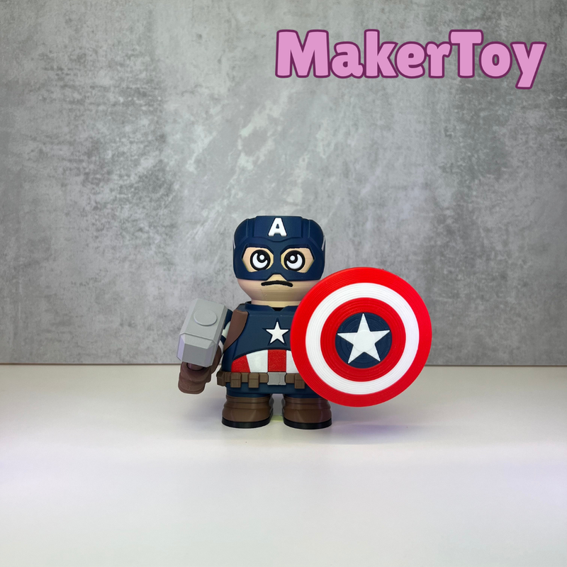 Captain America Inspired Chunkable Figurine | Fan Inspired Superhero Collectible | 3D Printed Modular Display Figure