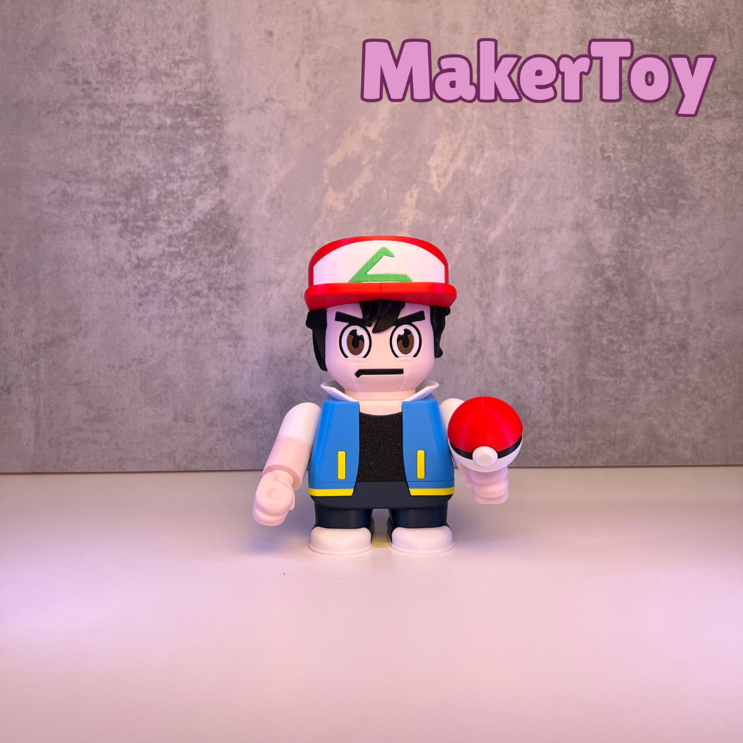 Ash Ketchum Inspired Chunkable Figurine | 3D Printed Anime Collectible | Gaming Shelf Decor