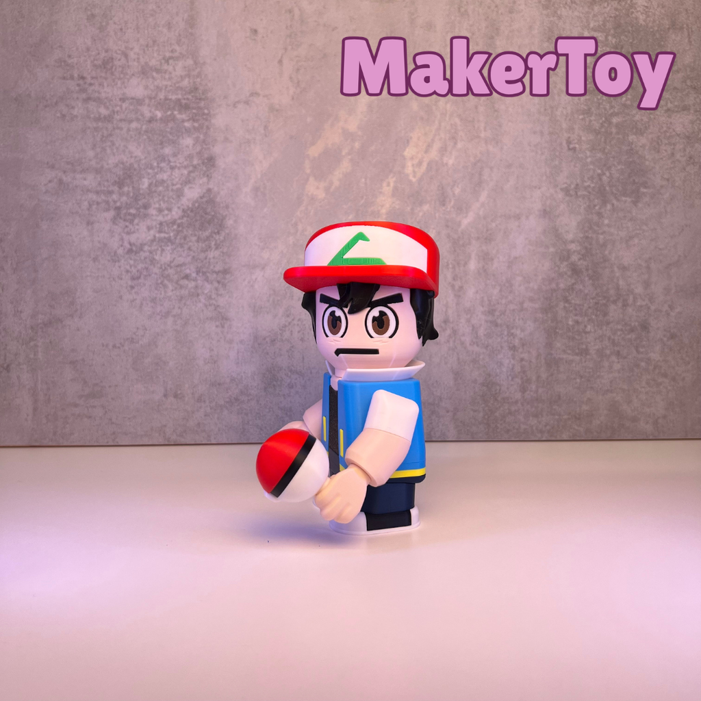 Ash Ketchum Inspired Chunkable Figurine | 3D Printed Anime Collectible | Gaming Shelf Decor