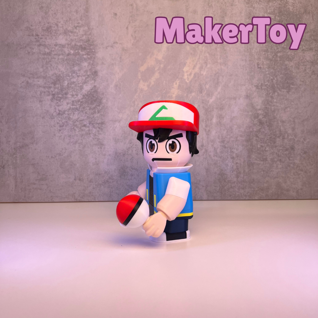 Ash Ketchum Inspired Chunkable Figurine | 3D Printed Anime Collectible | Gaming Shelf Decor