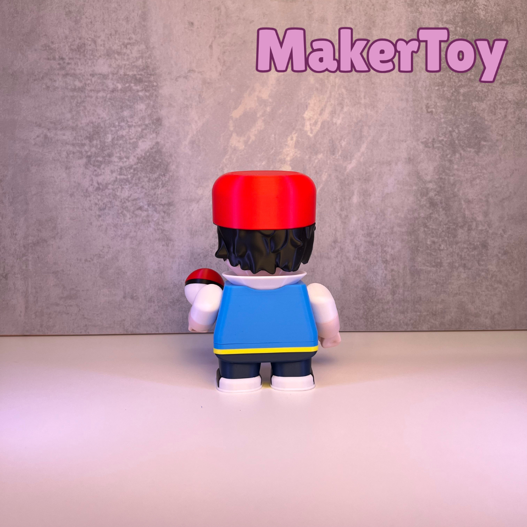 Ash Ketchum Inspired Chunkable Figurine | 3D Printed Anime Collectible | Gaming Shelf Decor