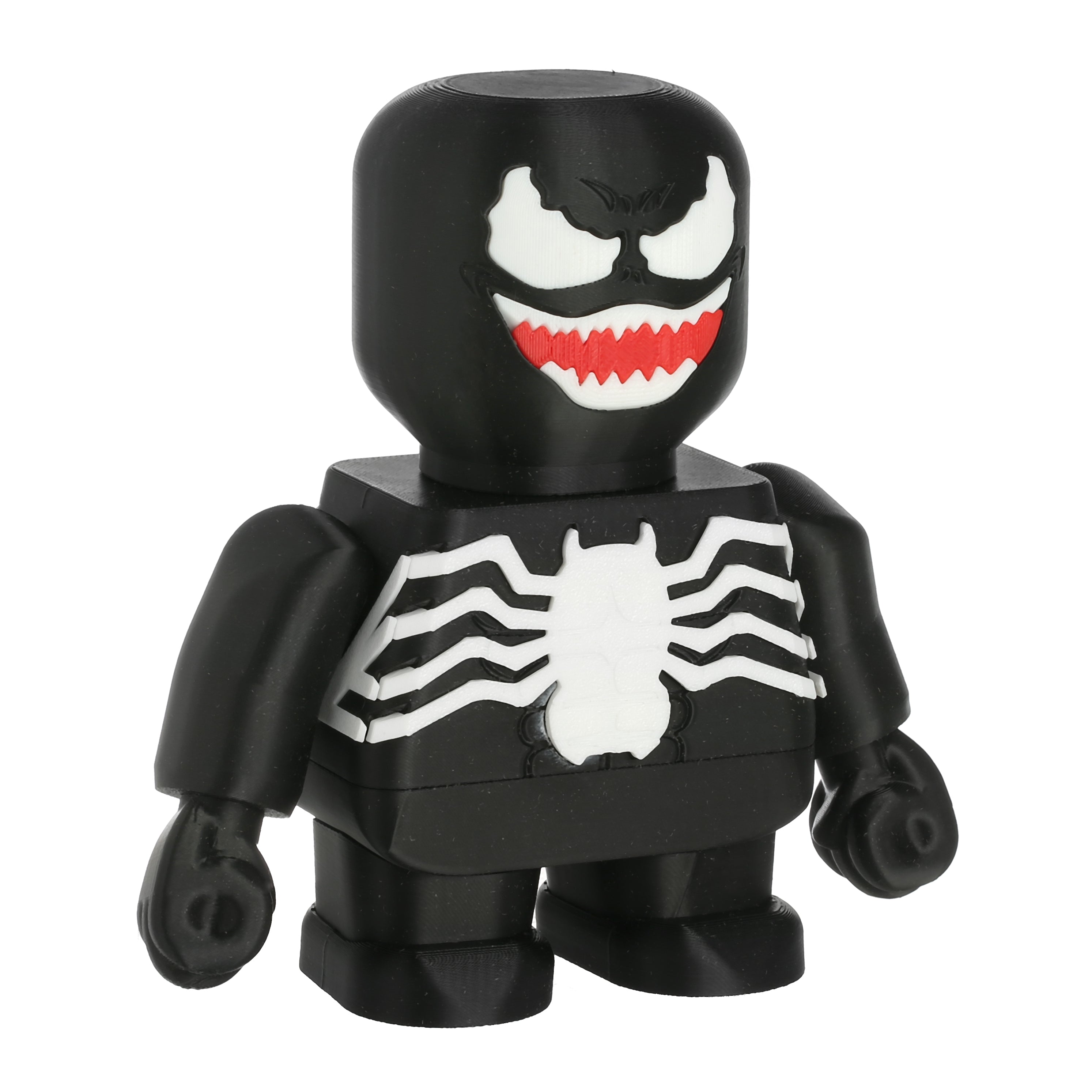 Toy figure with a black and white design on a white background