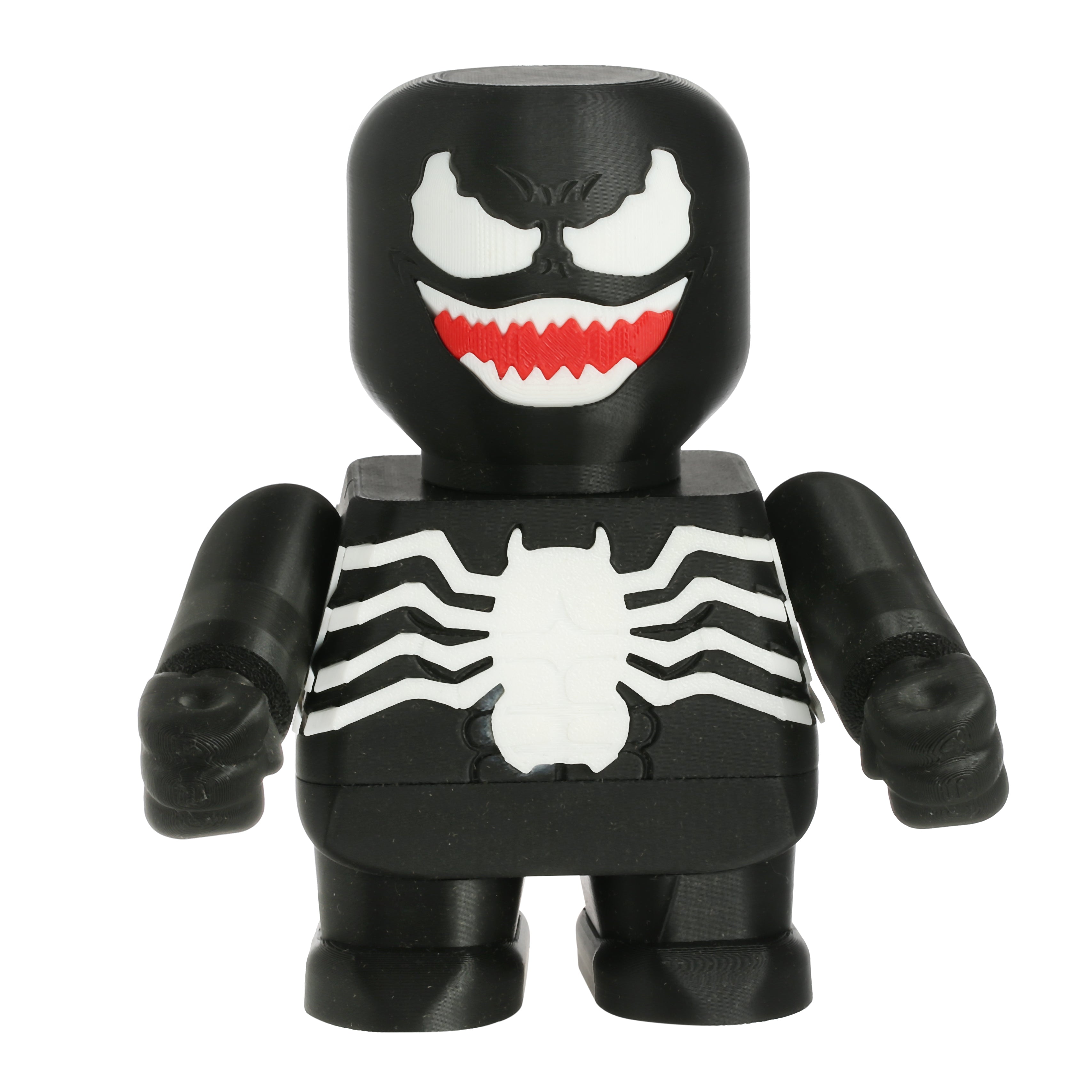 Venom toy figure with black and white design on a white background