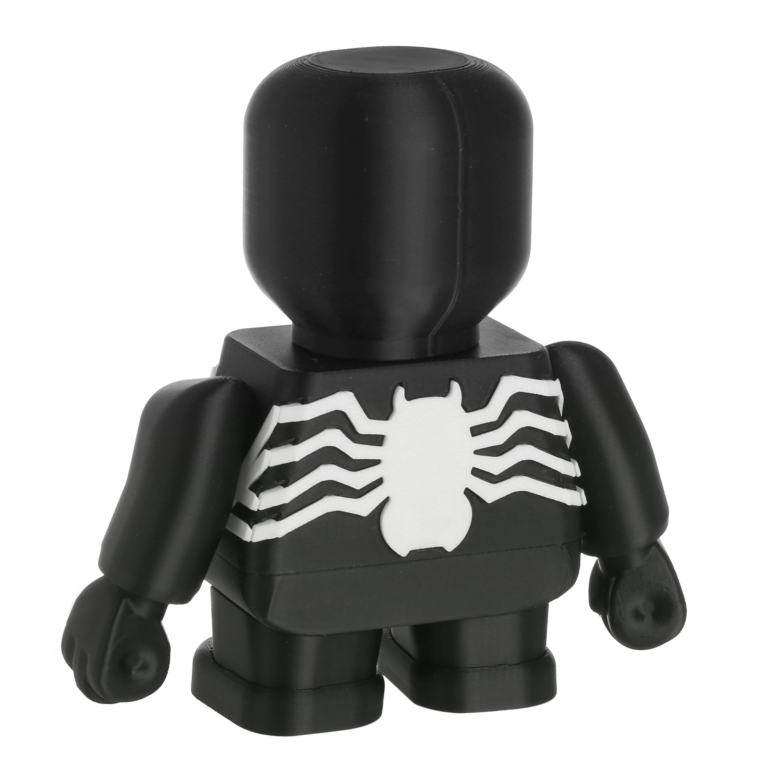 Black superhero figure with a white spider emblem on a white background