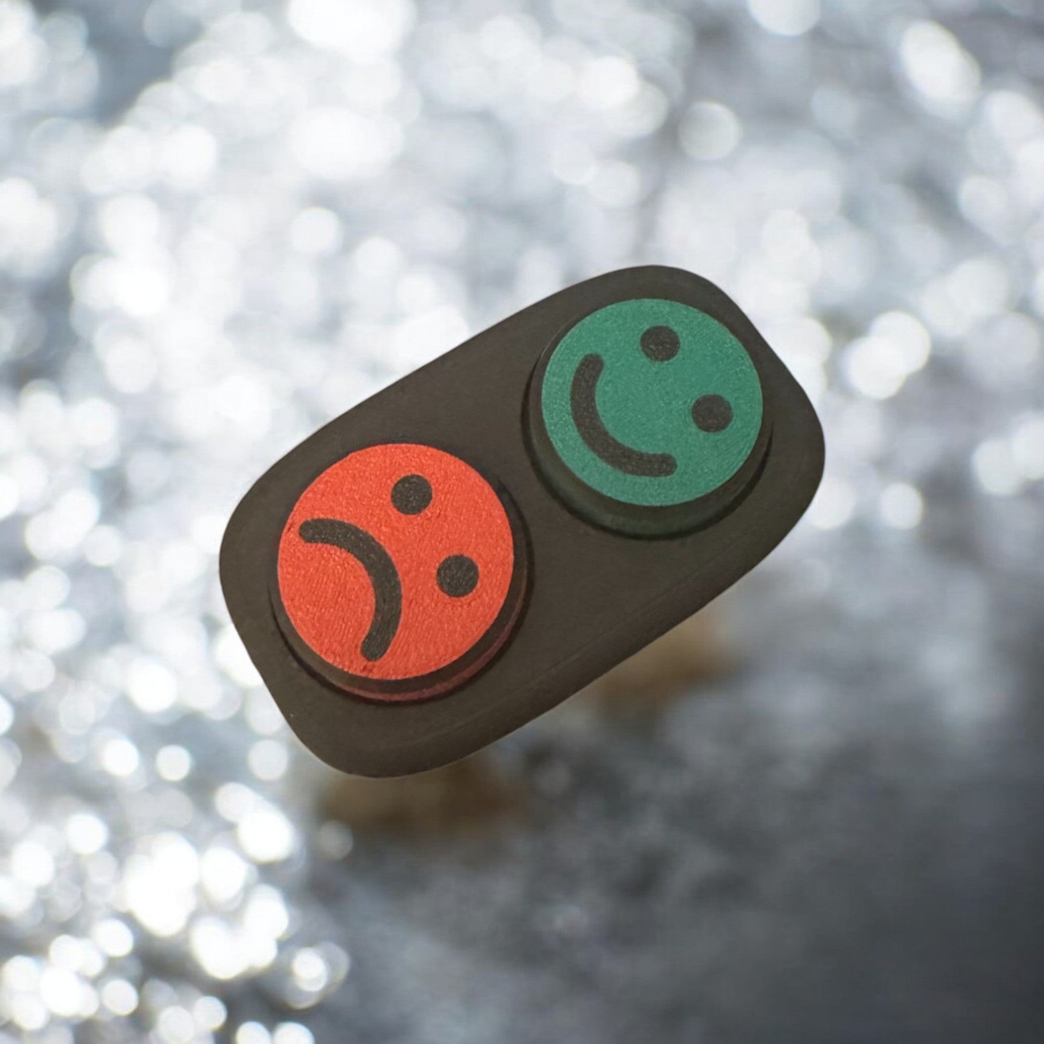 Happy/Sad Button Tactile Fidget Clicker Keyring - Black